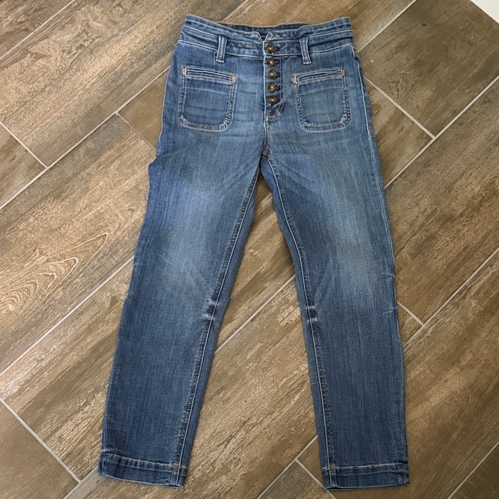 Anthropologie Pilcro Blue high rise slim Button-Fly Cropped Jeans